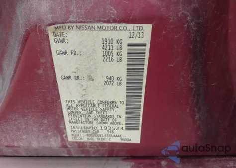 2014 Nissan Altima 2.5 Sv из США, поврежденный, VIN 1N4AL3AP1EC193523